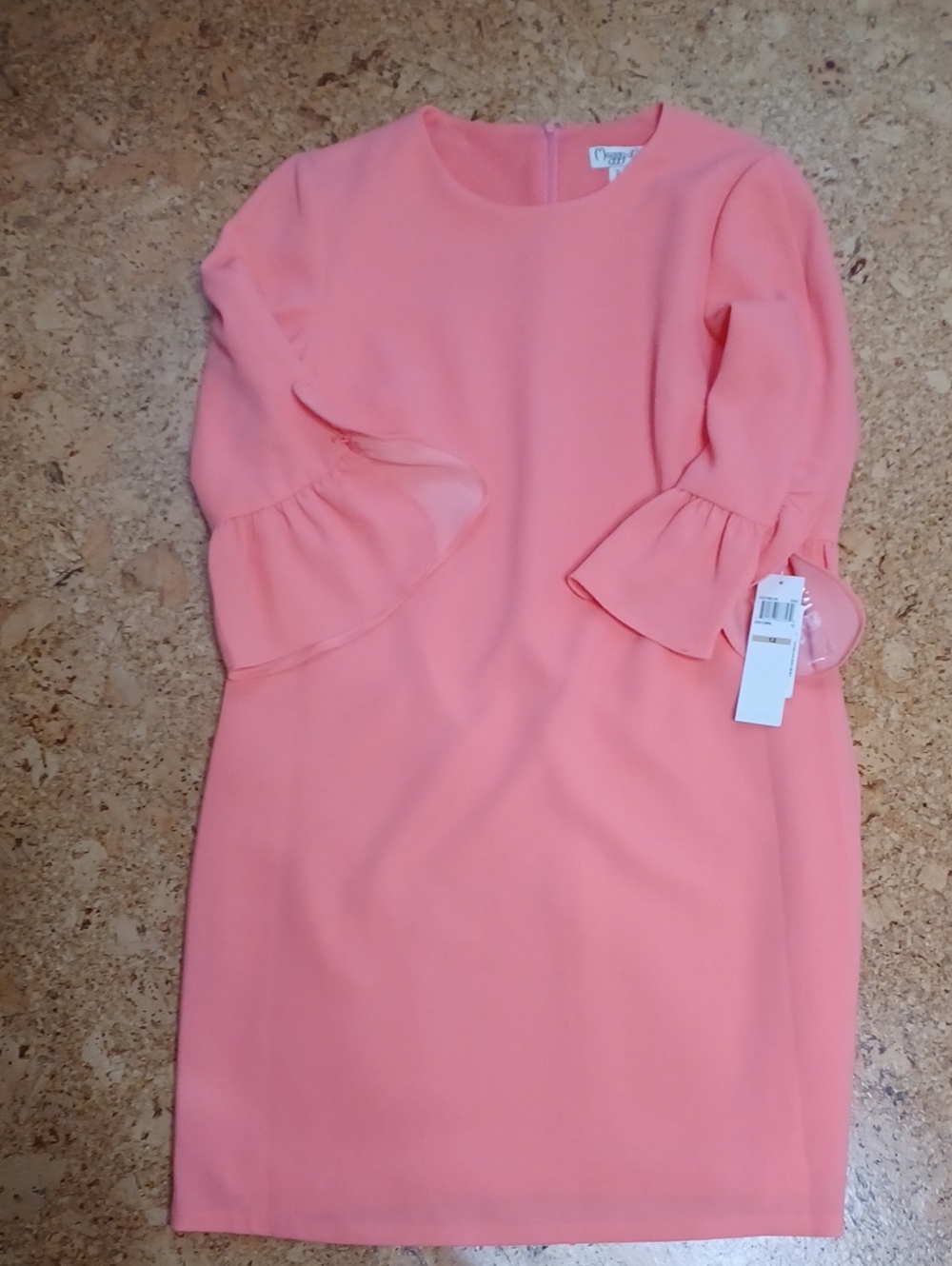 Maggy L Coral Scoop Neck Midi 3/4 Sleeve Shift Dress Size 12 NWT